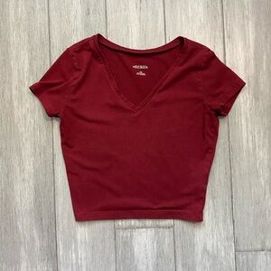 Wild Fable Womens Burgundy V-Neck Crop Top